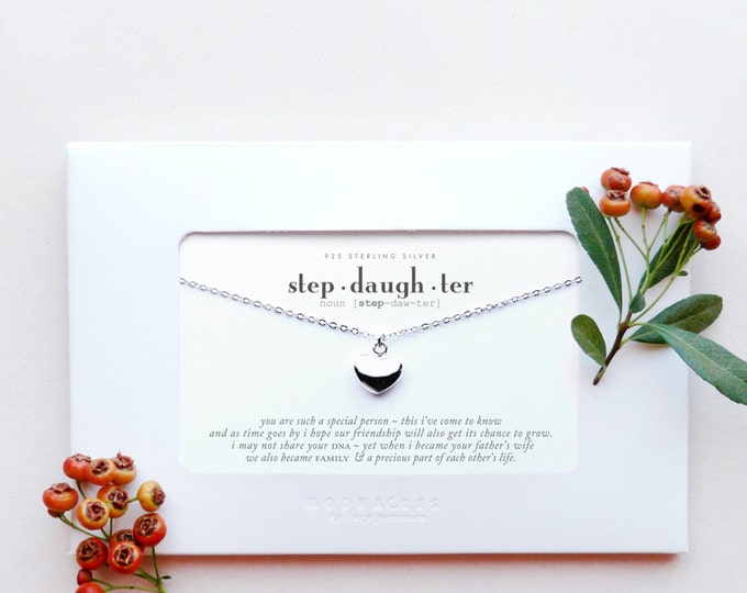 Stepdaughter | From Stepmother to Step Daughter | Sterling Silver Heart Necklace Poem Message Card Wedding Engagement Birthday Bridal Gift