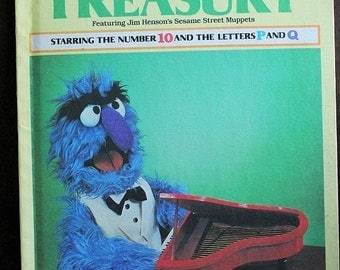 Sesame Street Treasury Volume 10-Number 10 and the Letters P & Q-Jim Hensens Muppets-Grover-Vintage kids book-Learning book-Alphabet book
