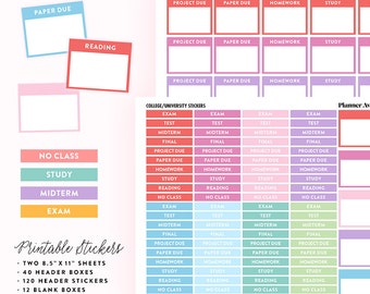 College Planner Stickers, School Planner Stickers, Student, Erin Condren Planner Stickers, Functional, University, Weekly Sticker, Printable