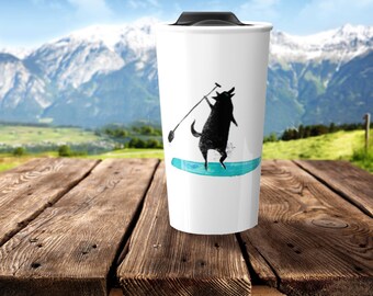 ceramic travel mug, coffee mug, wolf gift, nautical gift, gift for kids, wolf, sports gift, ocean, beach mug, coffee lover, beach gift