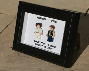 Lego I Love You I Know Framed Han Leia Star Wars Mini Figures Anniversary Gift Minifigures Wedding Anniversary Personalized UK USA Canada E