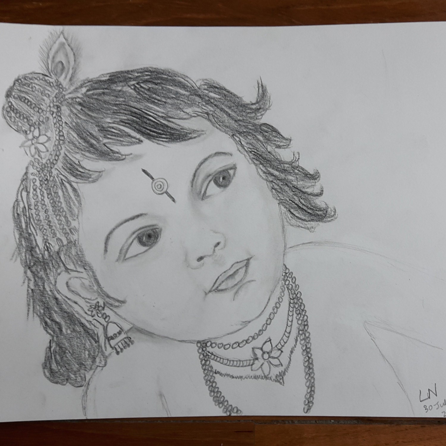 Baby Krishna Original Hand-Drawn Pencil Drawing