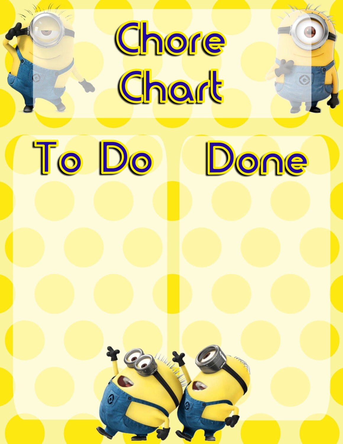 Minions Chore Chart Minion Pixar Children by PrintsyStudio on Etsy