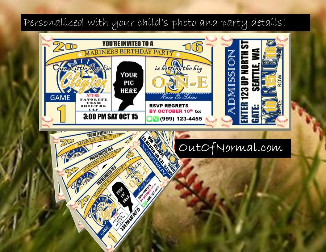 SALE Seattle Mariners Birthday Invitation Tickets Baseball