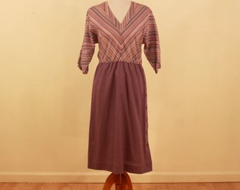 1970s Purple Striped Secretary Dress