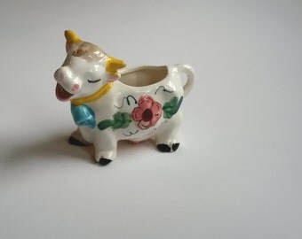 Vintage cow creamer, cow figurine, cow pitcher, small cow creamer, floral cow creamer, farmhouse decor