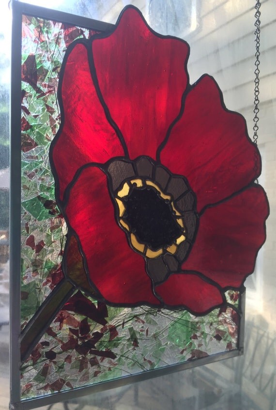 Stained Glass Poppy Panel