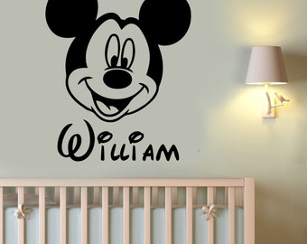 Custom Name Mickey Mouse Wall Decal Personalized Sticker Disney Cartoon Art Decorations for Home Kids Boys Baby Room Nursery Decor mimo16