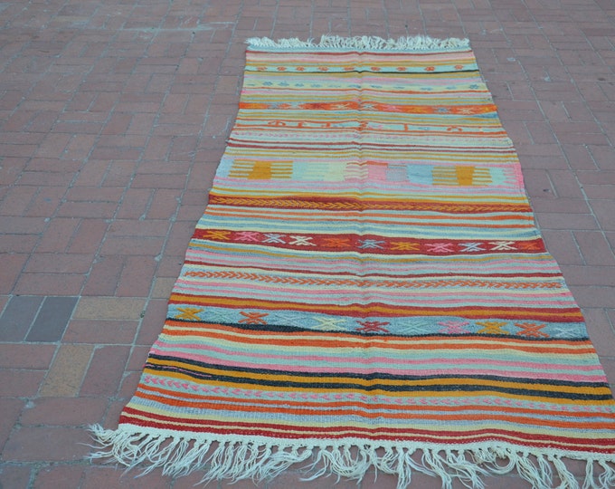 Pastel kilim rug, Anatolian rug, Boho vintage, Boho rug, Kilim rug, Tapis kilim, Turkish rug, Vintage turkish rug, Boho decor, Floor rug