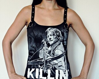 Walking Dead Daryl shirt Horror Tank Top halloween zombie gothic alternative clothing reconstructed