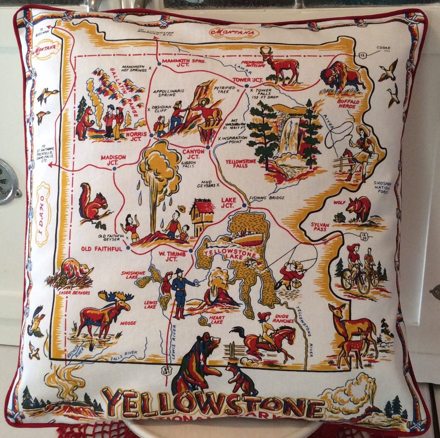 Retro Yellowstone Pillow Cover 18 Yellowstone Pillow by Retroland