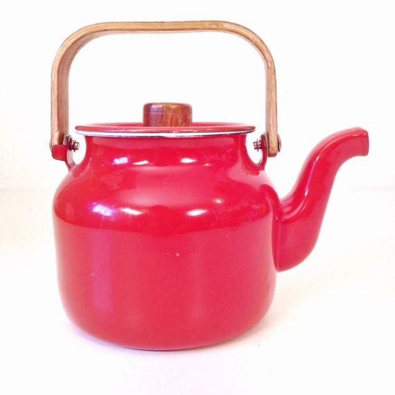 vintage teapot rust enamel metal teapot with by ninedoorsvintage