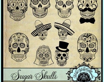 Dia De Les Muertos svg, Sugar Skull svg, Day of the Dead, Wedding Clipart, Digital Stamps ai,eps,svg PNG, and DXF