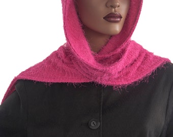 Pink Shag Hood Wrap Scarf Head Hoodie Wrap Handmade