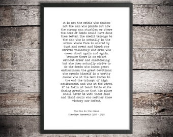 Theodore Roosevelt Inspirational Words 'The Man in the Arena' Instant Download Printable Quote Motivational Print Graduation Gift Office Art