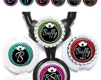 RN Littmann Stethoscope Id - Nurse Hat Stethoscope Name Tag in 6 Colors Personalized with Name Initial, Monogram, Occupation title (A242)