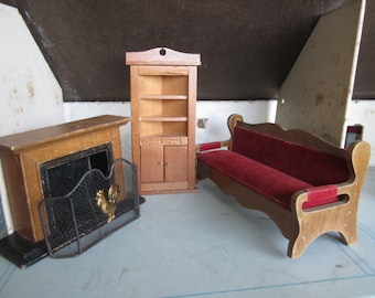 Dollhouse Decor Living Room Furniture-Corner Cabinet, Sofa, Fireplace, Fireplace Screen #69