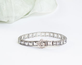 Antique Art Deco Bracelet | Crystal Vintage Buckle Bracelet | 1920s Bracelet | Silver Crystal Deco Bracelet