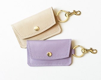 Lavender Keychain Wallet, Monogrammed Keychain Credit Card Wallet, Tan ID Wallet, Business Card Wallet, Gift Card Holder, Metro Card Pouch