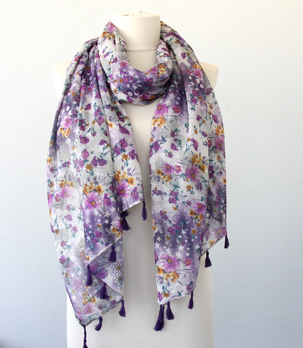 Purple scarf floral scarf printed scarf scarves for women