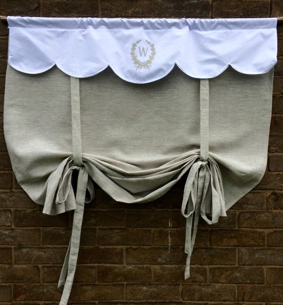 Natural Gray Linen Tie Up Curtain Monogram by LinenAndLetters