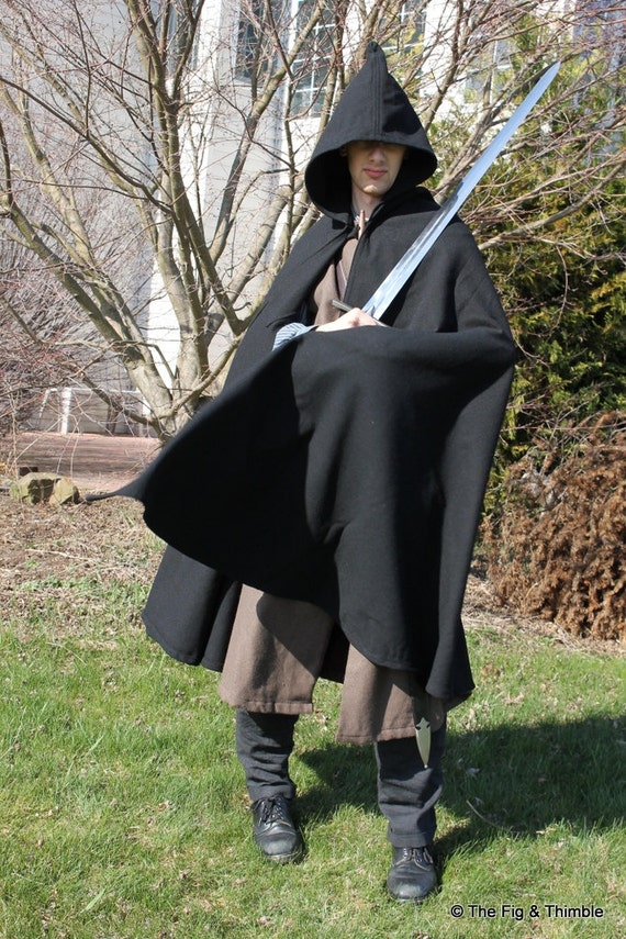 Black Heavy Weight Wool Cloak With Hood Lord of the Rings