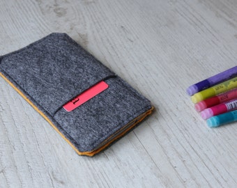 Nexus 6P, 6, Nexus 5X, 5, Nexus 4 case sleeve cover pouch handmade dark felt and orange with pocket