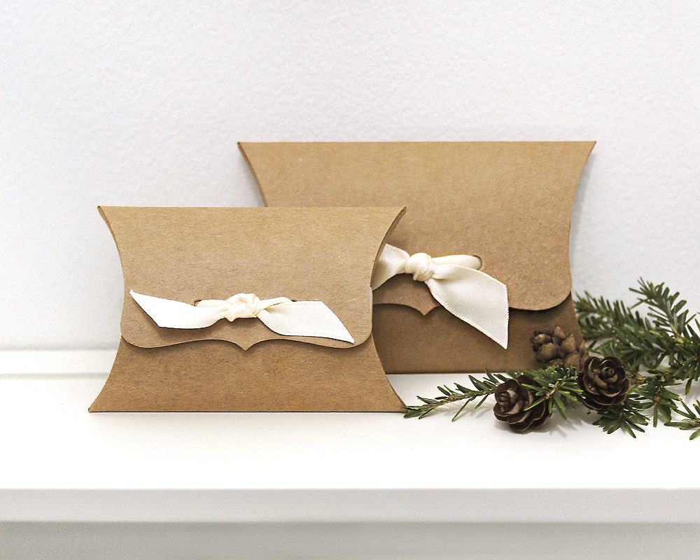 150 Kraft Pillow Boxes RibbonTie Gift or Packaging Box