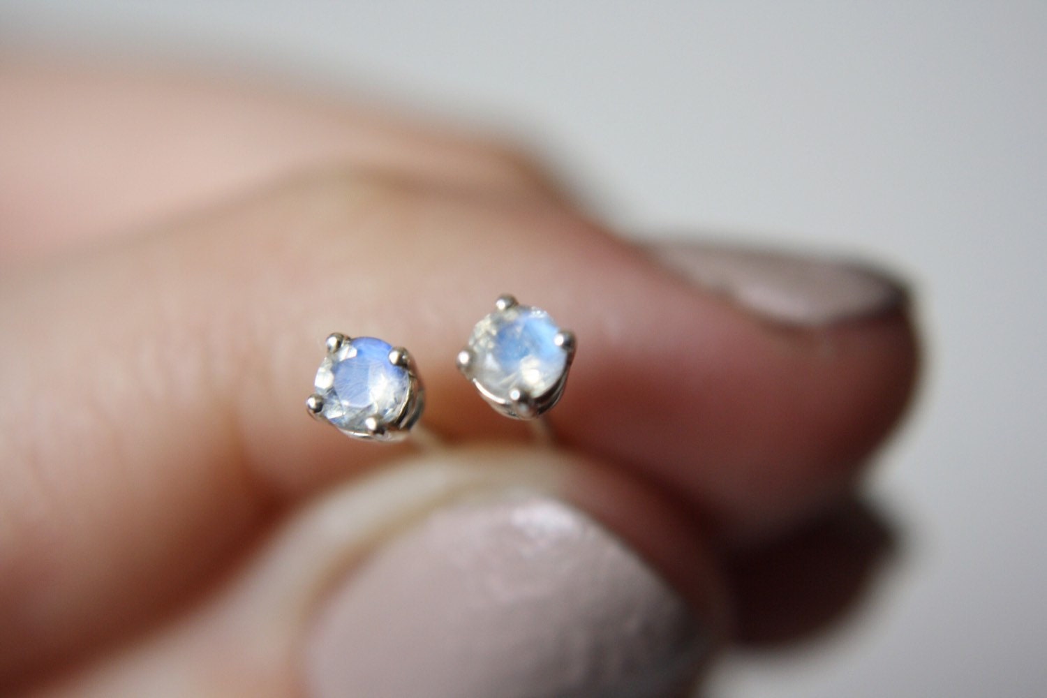 Small Faceted Moonstone Stud Earrings sterling silver