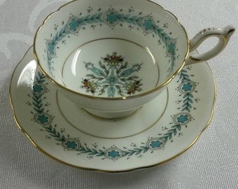 Coalport Tea Cup and Saucer; Hand Painted; Titled Geneva circa 1949-1959 -416