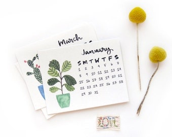 SALE 50% OFF 2017 Small Desk Calendar with Wooden Stand | Watercolor + Calligraphy Handmade Desk Calendar