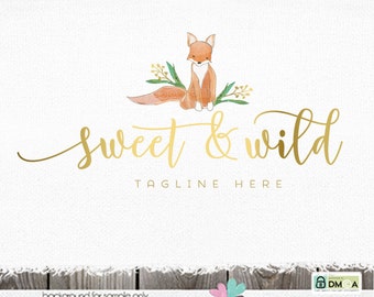 fox logo photographer logo Premade Logos Logo with a fox childrens logo photographers Logo watercolor logo Design logo branding