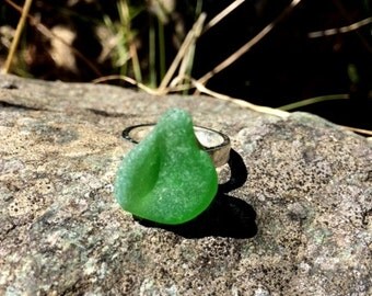 Genuine Sea Glass Ring, Green Sea Glass Ring, Size 7