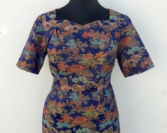 Vintage 50s 60s cheongsam brocade wiggle dress