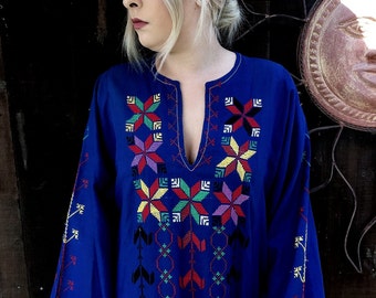 Vintage 1970's Hand Embroidered Caftan Dress, Ethnic, Bohemian, Hippie, Folk, Tribal, Festval Wear