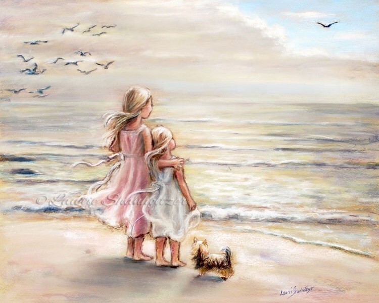 beach painting Girls decor sisters kids art by LaurieShanholtzer