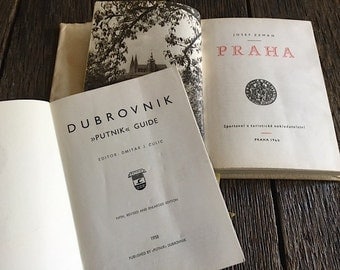 ON SALE - 2 Vintage Travel Guide Books - Praha Prague 1960 Zeman - 1958 Dubrovnik Putnik Croatia Guide By Dmitar J Culic - Maps and Pictures