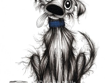 Zippy dog Print download Ultra cute and adorable little pet puppy doggie pooch with his special tasty treat Drawn sketched animal image