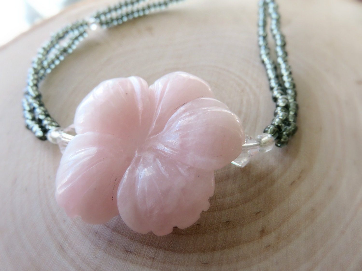 Rose Quartz Necklace/ Flower Necklace/ Rose Quartz Flower/