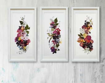 Set of 3 prints plant art Botanical print set Floral art Vertical artwork Flowers decor Set of 3 Pressed flowers art Dried flowers art decor