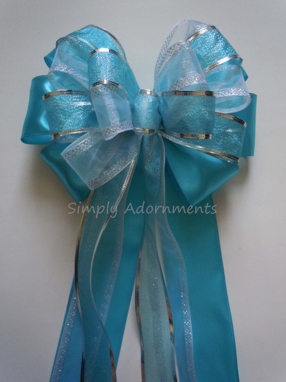 turquoise blue silver wedding bow blue church pew decorations turquoise blue silver wedding bow blue church pew decorations