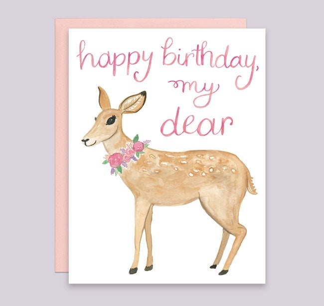 Deer Birthday Card Happy Birthday My Dear Card Watercolor