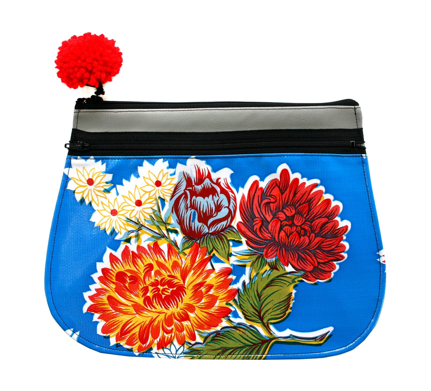 pom pull zipper pom BolsaBonita blue Clutch bright cloth vinyl oil pom zipper by pom