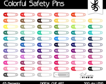 Digital Clipart-Colorful Safety Pins-Diaper Pin Clipart-Digital Scrapbook Elements-Baby Shower Graphics-Sewing-Instant Download Clip Art