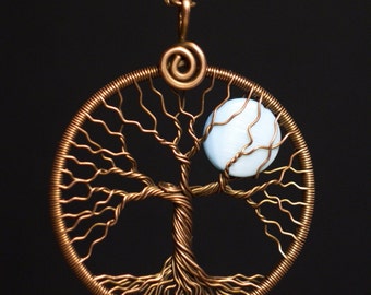 Tree-Of-life pendant Full-Moon necklace Copper and Mother of Pearl Shell round copper pendant Blue moon pendant Universal gift MW03
