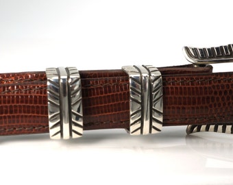 Vintage Chacon 3/4' inch Ocate Style Sterling Silver Belt Buckle Set Made In New Mexico