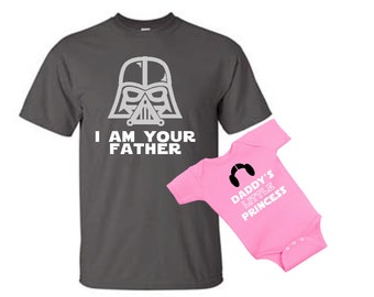 i am your Father - Daddy's little Princess Star Wars dad and daughter baby one piece bodysuit Tshirt matching set - father's day gift set