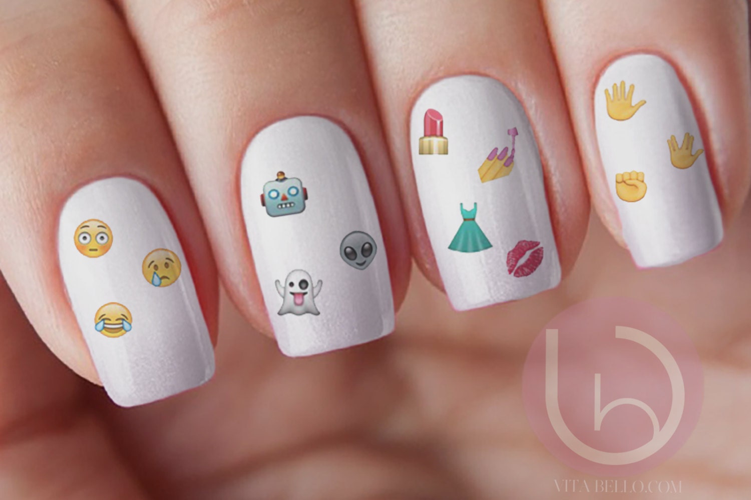 132 pc Emoji Nail Decals Face Emoji Nail Decal by VitaBelloVogue