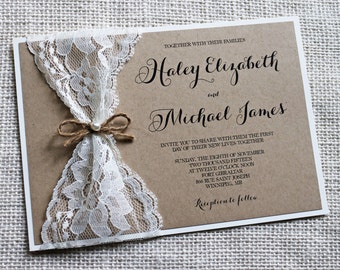 Rustic Wedding Invitation Lace Shabby Chic Rustic Wedding Invitation Lace Shabby Chic