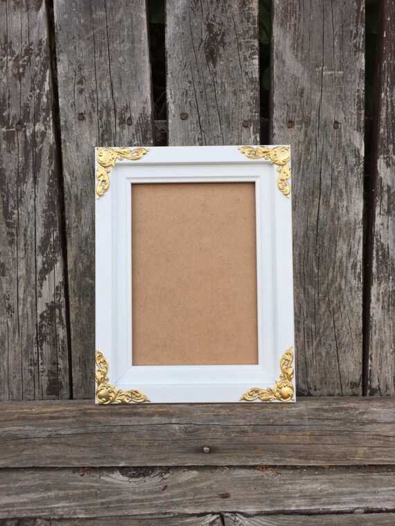 5x7 Picture Frame White & Gold 5x7 wedding by ThePaintedLdy